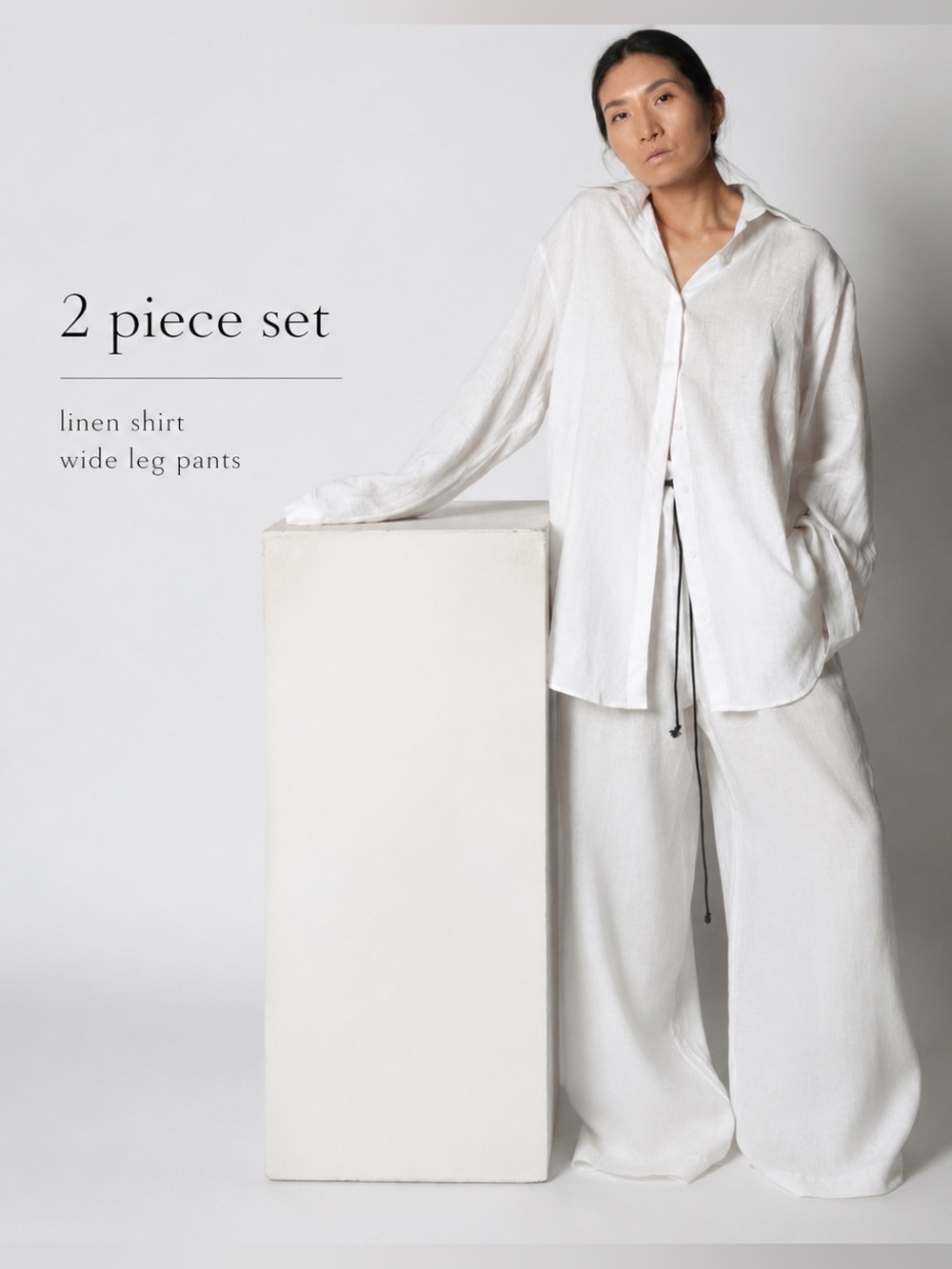 Two piece White Linen suit Linen pants and Linen shirt. White Linen pants.